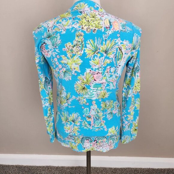 Lilly Pulitzer Top Womens XS Joycee Tunic Blue Green Jungle Glam Toile Preppy - Picture 4 of 5